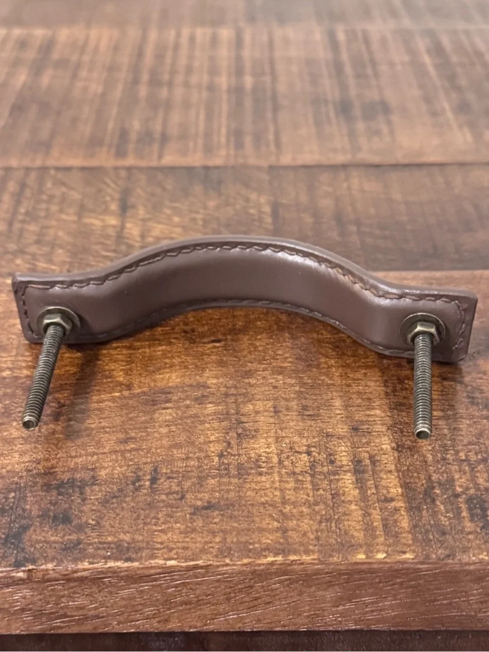 NWOT Anthropologie Saddle Stitch Leather Handle Brown Iron Brass Pull